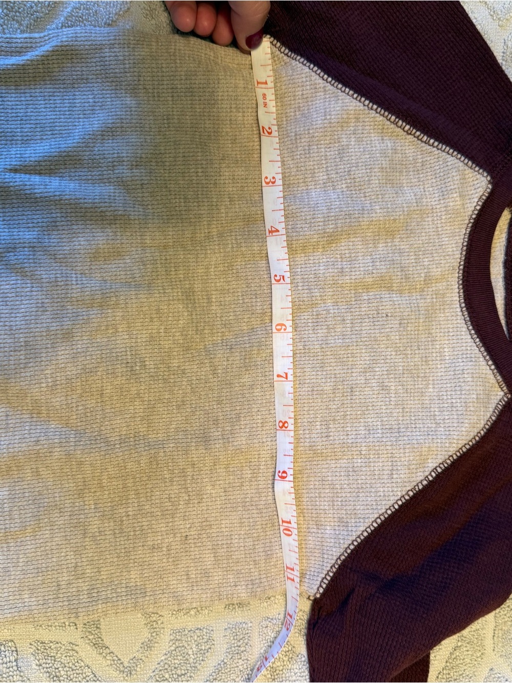 Kids Long-Sleeve Thermal Top in Cream and Burgundy - Picture 3 of 5